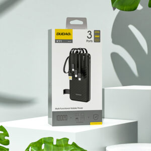 Dudao K11 10000mAh Powerbank su Built-in kabeliss - juodos spalvos - Image 4