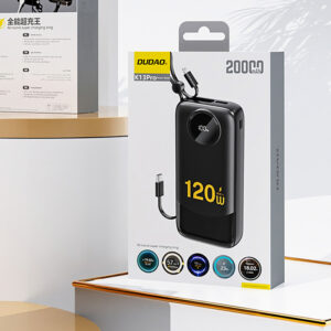 Dudao K13 10000mAh Powerbank with Built-in Cable - juodos spalvos - Image 2