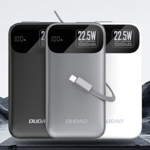 Dudao K31 10000 mAh 22.5W PD Powerbank su integruotu kabeliu - pilkos spalvos - Image 2