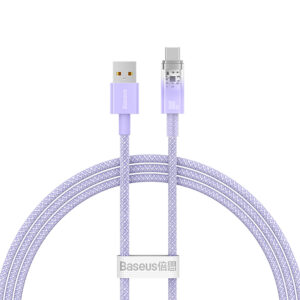 Baseus Explorer 100W USB-A - USB-C kabelis su Intelligent Temperature Sensor 1m - violetinės spalvos