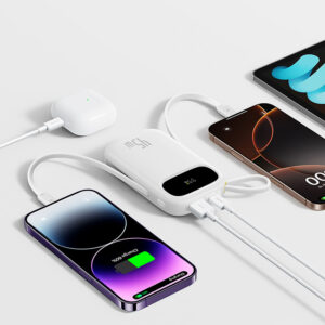 Baseus EnerFill FC31 20000mAh 45W Powerbank su Digital Display and 2 Built-in kabeliss (USB-C + Lightning) - baltos spalvos - Image 5