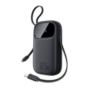 Baseus EnerFill FC31 20000mAh 22.5W Powerbank with Digital Display and 2 Built-in Cables (USB-C + Lightning) - juodos spalvos - Image 1