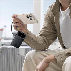 Baseus EnerFill FC31 20000mAh 22.5W Powerbank with Digital Display and 2 Built-in Cables (USB-C + Lightning) - juodos spalvos - Image 6