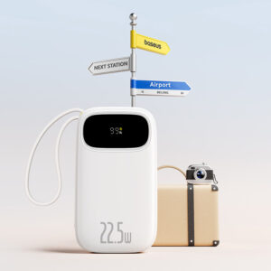 Baseus EnerFill FC31 20000mAh 22.5W Powerbank su Digital Display and 2 Built-in kabeliss (USB-C + Lightning) - baltos spalvos - Image 6