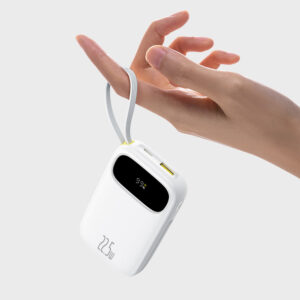 Baseus EnerFill FC31 20000mAh 22.5W Powerbank su Digital Display and 2 Built-in kabeliss (USB-C + Lightning) - baltos spalvos - Image 9