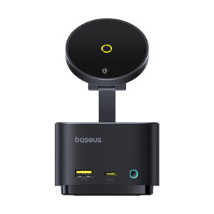 Baseus MagPro Series II 7-in-1 USB-C Hub su MagSafe-compatible Charger 15W + HDMI + USB-A + USB-C + SD/TF - juodos spalvos - Image 2