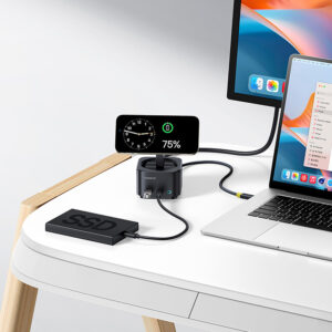 Baseus MagPro Series II 7-in-1 USB-C Hub su MagSafe-compatible Charger 15W + HDMI + USB-A + USB-C + SD/TF - juodos spalvos - Image 9