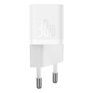Baseus GaN5 30W USB-C Mini laidinis įkroviklis - baltos spalvos
