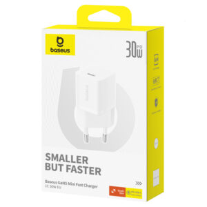 Baseus GaN5 30W USB-C Mini laidinis įkroviklis - baltos spalvos - Image 5
