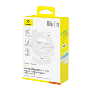 Baseus Dynamic 4 Pro 100W USB-C - USB-C Magnetic kabelis 1m - baltos spalvos - Image 2