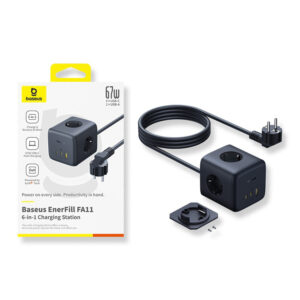 Baseus EnerFill FA11 67W Power Strip, USB-A + USB-C Cube + 3 x EU Socket 1.5m - juodos spalvos - Image 5
