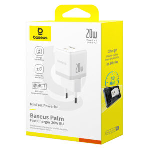 Baseus Palm 20W USB-C USB-A laidinis įkroviklis - baltos spalvos - Image 6