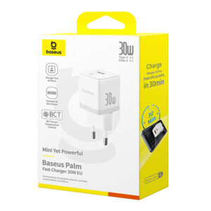 Baseus Palm 30W USB-C USB-A laidinis įkroviklis - baltos spalvos - Image 6