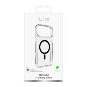 Puro Lite Mag TPU+PC dėklas suderinamas su MagSafe skirtas Apple iPhone 17 Pro - skaidrus su juodos spalvos žiedu - Image 2