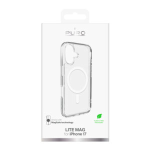 Puro Lite Mag TPU+PC dėklas suderinamas su MagSafe skirtas Apple iPhone 17 - skaidrus su baltos spalvos žiedu - Image 2