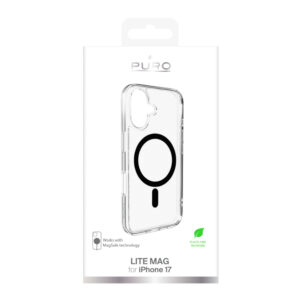 Puro Lite Mag TPU+PC dėklas suderinamas su MagSafe skirtas Apple iPhone 17 - skaidrus su juodos spalvos žiedu - Image 2