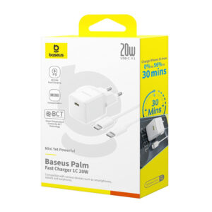 Baseus Palm 1C 20W laidinis įkroviklis (su Baseus Mini baltos spalvos USB-C 60W (20V/3A) 1m kabelis) - baltos spalvos - Image 9