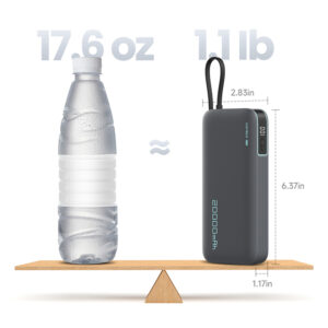 Cuktech CUKP200NGLDG 55W 20000mAh Powerbank with Built-in USB-C Cable - pilkos spalvos - Image 2