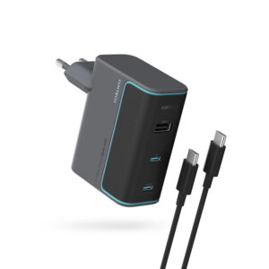 Cuktech CUKAD1003EUG GaN 100W laidinis įkroviklis 2 x USB-C 1 x USB-A su USB-C kabeliu - pilkos spalvos