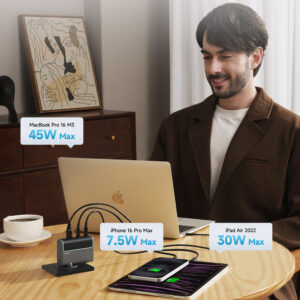 Cuktech CUKAD1003EUG GaN 100W laidinis įkroviklis 2 x USB-C 1 x USB-A su USB-C kabeliu - pilkos spalvos - Image 5
