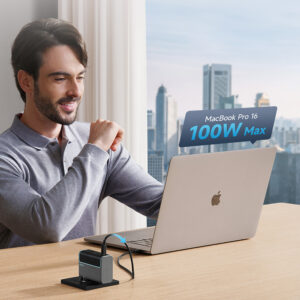 Cuktech CUKAD1003EUG GaN 100W laidinis įkroviklis 2 x USB-C 1 x USB-A su USB-C kabeliu - pilkos spalvos - Image 6