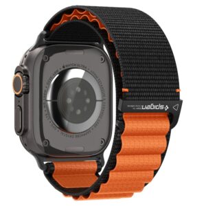 Spigen WBF1 Strap for Apple Watch 44 / 45 / 46 / 49 mm - juodos spalvos ir oranžinės spalvos - Image 2