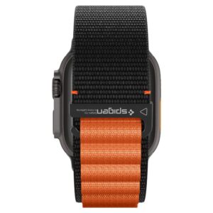 Spigen WBF1 Strap for Apple Watch 44 / 45 / 46 / 49 mm - juodos spalvos ir oranžinės spalvos - Image 5