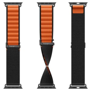 Spigen WBF1 Strap for Apple Watch 44 / 45 / 46 / 49 mm - juodos spalvos ir oranžinės spalvos - Image 9