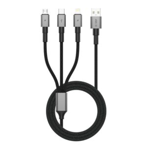 Tech-Protect UltraBoost DNA 3in1 USB-C / Micro-USB / Lightning kabelis 120 cm - pilkos spalvos