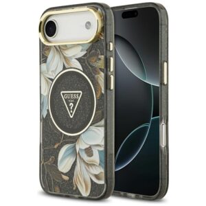 Guess IML Glitter Flowers Triangle MagSafe dėklas skirtas Apple iPhone Air - juodos spalvos - Image 1