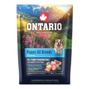 Ontario Puppy & Junior All Breeds Monoprotein Turkey & Sweet Potatoes 0.1kg (Mėginys)