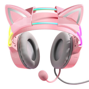 ONIKUMA X15Pro žaidimų ausinės rožinės spalvos Cat Ears - Image 3