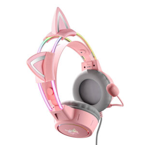 ONIKUMA X15Pro žaidimų ausinės rožinės spalvos Cat Ears - Image 4