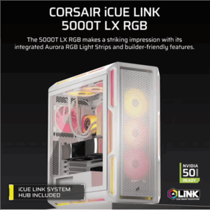 Corsair iCUE LINK 5000T LX PC-kompiuterio korpusas, Midi-Tower, E-ATX, RGB, Tempered Glass - baltos spalvos - Image 4