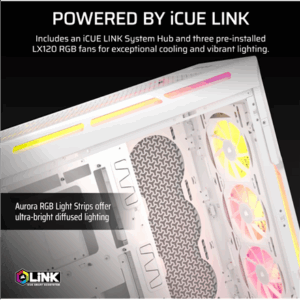 Corsair iCUE LINK 5000T LX PC-kompiuterio korpusas, Midi-Tower, E-ATX, RGB, Tempered Glass - baltos spalvos - Image 5