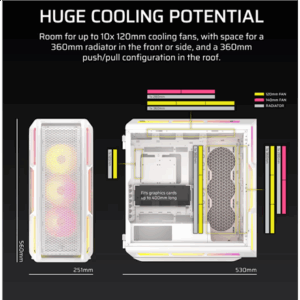 Corsair iCUE LINK 5000T LX PC-kompiuterio korpusas, Midi-Tower, E-ATX, RGB, Tempered Glass - baltos spalvos - Image 6