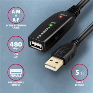AXAGON ADR-205 active USB extension cable, USB 2.0, USB-A to USB-A - 5m - Image 3