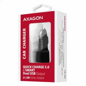 AXAGON PWC-QC5 car charger, 1x USB-A QC 3.0 + 1x USB-A SmartCharge, 31.5 W, CL plug - black - Image 15