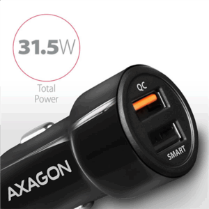 AXAGON PWC-QC5 car charger, 1x USB-A QC 3.0 + 1x USB-A SmartCharge, 31.5 W, CL plug - black - Image 4