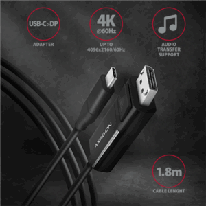AXAGON RVC-DPC USB-C to DisplayPort Cable, 1.8m, 4K/60Hz - black - Image 4