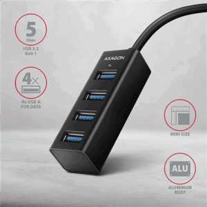 AXAGON HUE-M1C Superspeed USB-C Mini Hub, 4x USB 3.0 - 20cm, juodos spalvos - Image 4