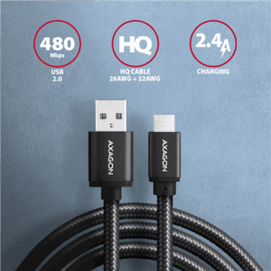 AXAGON BUMM-AM15AB Cable Micro-USB to USB-A 2.0, black - 1.5m - Image 4