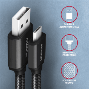 AXAGON BUMM-AM15AB Cable Micro-USB to USB-A 2.0, black - 1.5m - Image 5