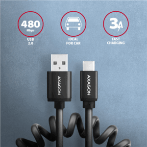 AXAGON BUCM-AM10TB Twister cable, USB-C to USB-A 2.0, black - 0.6m - Image 4