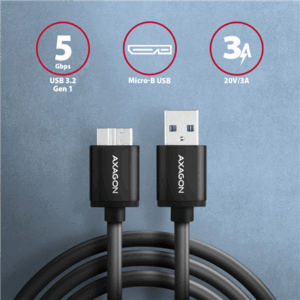 AXAGON BUMM3-AM10AB Cable Micro-B USB to USB-A 3.2 Gen 1, black - 1m - Image 4