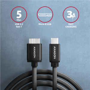 AXAGON BUMM3-CM10AB Cable Micro-B USB to USB-C 3.2 Gen 1, black - 1m - Image 4