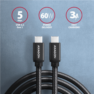 AXAGON BUCM3-CM10AB Cable USB-C 3.2 Gen 1 to USB-C 3.2 Gen 1, juodos spalvos - 1m - Image 4