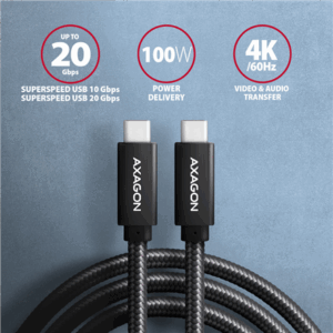 AXAGON BUCM32-CM20AB Cable USB-C 3.2 Gen 2 to USB-C 3.2 Gen 2, black - 2m - Image 4