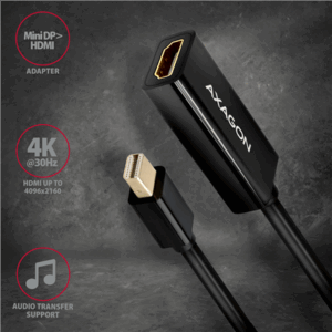 AXAGON RVDM-HI14N Mini DisplayPort to HDMI Adapter, 4K/30 Hz, 15 cm long - black - Image 4