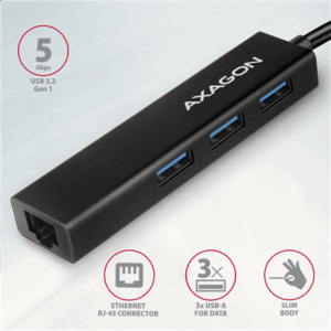 AXAGON HMC-GL3A USB-C-Hub, 3x USB-A, Gbit-LAN, juodos spalvos - Image 4